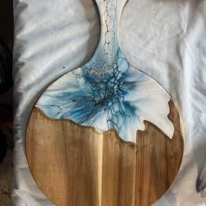 Icy Blue 12” Large Round Charcuterie by Pourin’ My Heart Out - Fluid Art by Angela Lloyd 