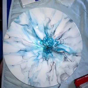Icy Blue 15” Lazy Susan by Pourin’ My Heart Out - Fluid Art by Angela Lloyd 