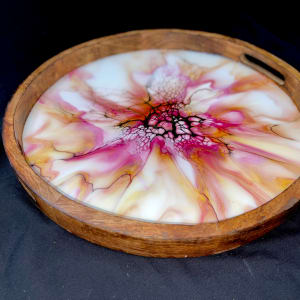 Cranberry Bliss, 17”  Wood Platter by Pourin’ My Heart Out - Fluid Art by Angela Lloyd 