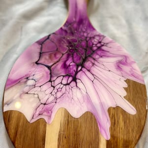 Chrysanthemum, Small, Round Charcuterie by Pourin’ My Heart Out - Fluid Art by Angela Lloyd 