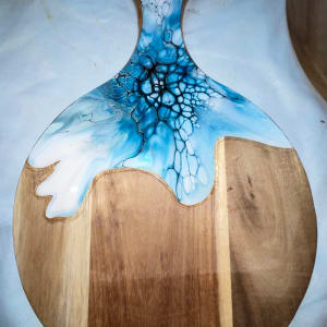 Icy Blue 10” Medium Round Charcuterie Board by Pourin’ My Heart Out - Fluid Art by Angela Lloyd 