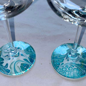 Ocean Side set of 2 Wine Glasses by Pourin’ My Heart Out - Fluid Art by Angela Lloyd