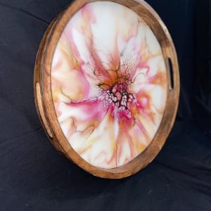 Cranberry Bliss, 17”  Wood Platter by Pourin’ My Heart Out - Fluid Art by Angela Lloyd 