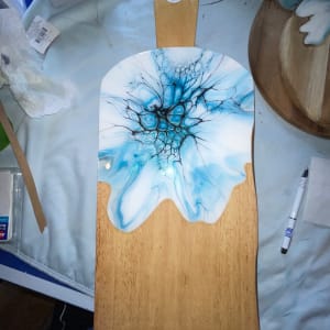 Icy Blue 20” Charcuterie Board by Pourin’ My Heart Out - Fluid Art by Angela Lloyd 