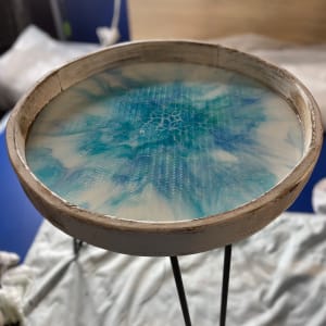 Ocean Side Small 16” Round Table by Pourin’ My Heart Out - Fluid Art by Angela Lloyd