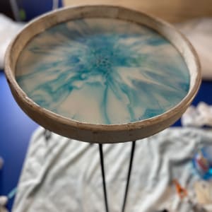 Ocean Side, 17” Round Table by Pourin’ My Heart Out - Fluid Art by Angela Lloyd