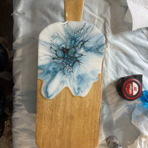 Icy Blue 20” Charcuterie Board by Pourin’ My Heart Out - Fluid Art by Angela Lloyd 