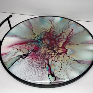 Untitled - Red, Gold, & Turquoise 13” Circular Platter by Pourin’ My Heart Out - Fluid Art by Angela Lloyd 