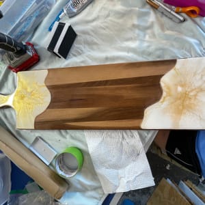 Winter Gold 32” Charcuterie Board by Pourin’ My Heart Out - Fluid Art by Angela Lloyd 