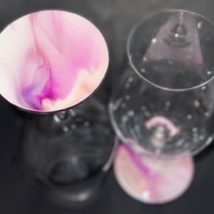 Chrysanthemum, Wine Glasses - Set of Two by Pourin’ My Heart Out - Fluid Art by Angela Lloyd 