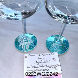 Ocean Side set of 2 Wine Glasses by Pourin’ My Heart Out - Fluid Art by Angela Lloyd 