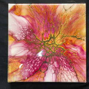 Cranberry Bliss, 6” Block by Pourin’ My Heart Out - Fluid Art by Angela Lloyd 