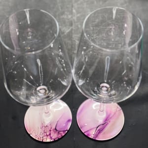 Chrysanthemum, Wine Glasses - Set of Two by Pourin’ My Heart Out - Fluid Art by Angela Lloyd