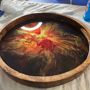 Stranger Things 17” Circular Wood Platter by Pourin’ My Heart Out - Fluid Art by Angela Lloyd, Image 2.