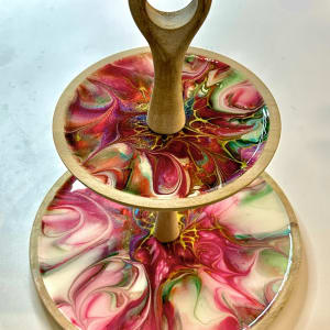 Candy Ribbon Two Tier Circular Platter by Pourin’ My Heart Out - Fluid Art by Angela Lloyd 