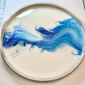 Tekhelet 20” Wood Platter by Pourin’ My Heart Out - Fluid Art by Angela Lloyd