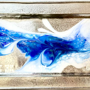 Tekhelet 24” Silver Tray by Pourin’ My Heart Out - Fluid Art by Angela Lloyd 