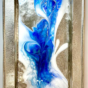 Tekhelet 24” Silver Tray by Pourin’ My Heart Out - Fluid Art by Angela Lloyd 