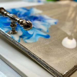 Tekhelet 21” Silver Handled Platter by Pourin’ My Heart Out - Fluid Art by Angela Lloyd 