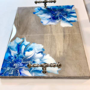 Tekhelet 18” Silver Handled Platter by Pourin’ My Heart Out - Fluid Art by Angela Lloyd 