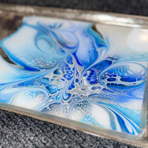 Tekhelet Small Silver Tray by Pourin’ My Heart Out - Fluid Art by Angela Lloyd 