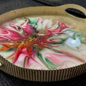 Christmastime 14” Gold Metal Platter by Pourin’ My Heart Out - Fluid Art by Angela Lloyd 