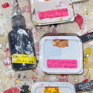 Red, Orange, Gold, and Black Block Picture Frame by Pourin’ My Heart Out - Fluid Art by Angela Lloyd 