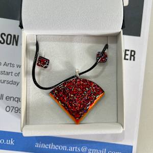 Red Dichroic Fan Pendant set by Inez Jenkins