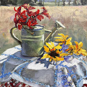 Plein Landscape With Flowers by Sharon Rusch Shaver, Image 1.