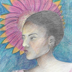 Woman with Pink Flower and Shirt by Amy Bryan