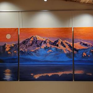 Sunset on Mount Baker-Full Moon Rising by Gail Knecht 