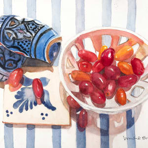 Colander, Cherry Tomatoes, Tile, Stripes by Winifred Breines