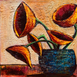 Poppies in a Blue Vase by Lynne Mizera