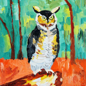 P BuckleyMoss Original Watercolor Painting - Owl on Black Paper