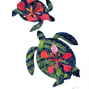 Hawaiian Sea Turtle with Royal Poinciana Flowers by Michelle Zeidman