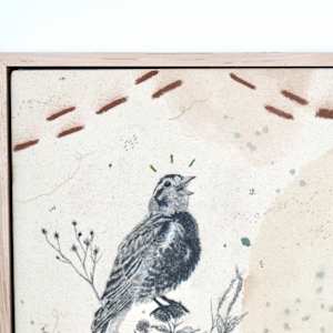 Chestnut Collared Longspur, Warbling in the Shortgrass by Alicia Hauff Studio 