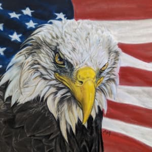 Eagle with flag by Carol Motsinger