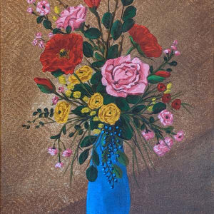 flowers in blue vase by Carol Motsinger