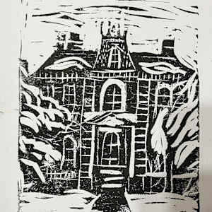 David Davis Mansion Linocut by Eileen Backman