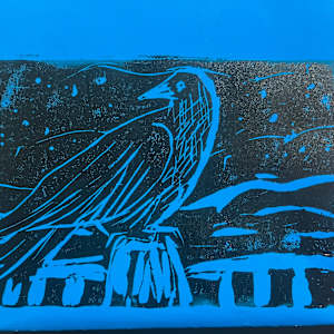 Night Crow Linocut by Eileen Backman
