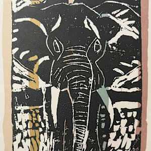Elephant Stroll Linocut by Eileen Backman