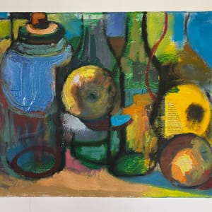 Apples and Bottles still life- semi abstraction by Sean Oswald