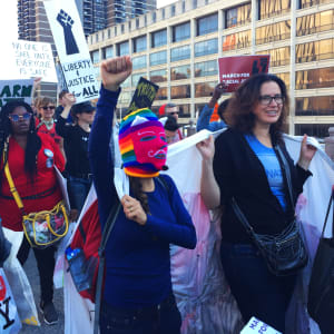 Arpillera Americanx * Cunt Quilt (Power) Cunt Congress by Coralina Rodriguez Meyer  Image: Racial Justice March across the Brooklyn Bridge NYC 10/01/2017