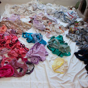 Arpillera Americanx * Cunt Quilt (Crown) Stitch n Bitch by Coralina Rodriguez Meyer  Image: Underwear Audit palette of worn out women's underwear collected through nationwide donations shipped through the US postal service to the artist's studio. 