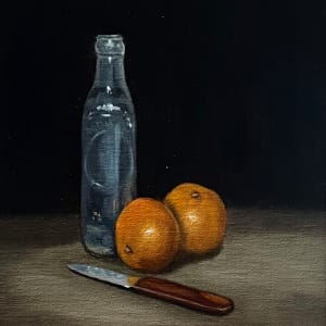 Blue Bottle Oranges and Paring Knife by Barbara Hunter