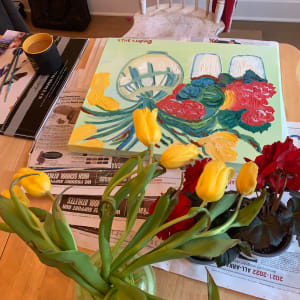 Yellow Tulips 🌷 Red flowers by Janet Borders  Image: Vase was challenging 