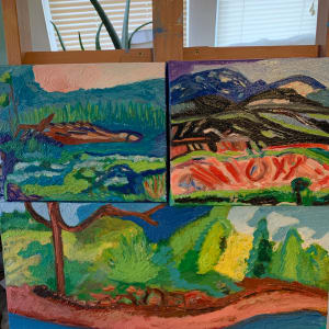 Iceland 2018 by Janet Borders  Image: Worked on five paintings 3-11-2023 .. this one on top left is part of my Icelandic series the other two is part of Mercer botanical garden series. . I did all Iceland paintings from 2018 to 2019. 