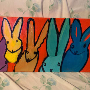 Five Little Bunnies by Janet Borders  Image: Oil on canvas with glitter varnish 