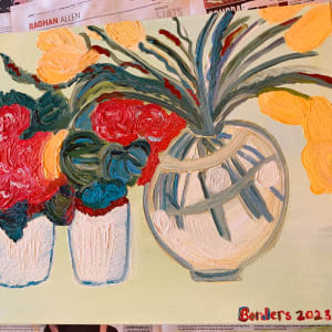 Yellow Tulips 🌷 Red flowers by Janet Borders  Image: Hello yellow tulips kind of in their last days 