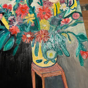 Flowers on a stool by Janet Borders 